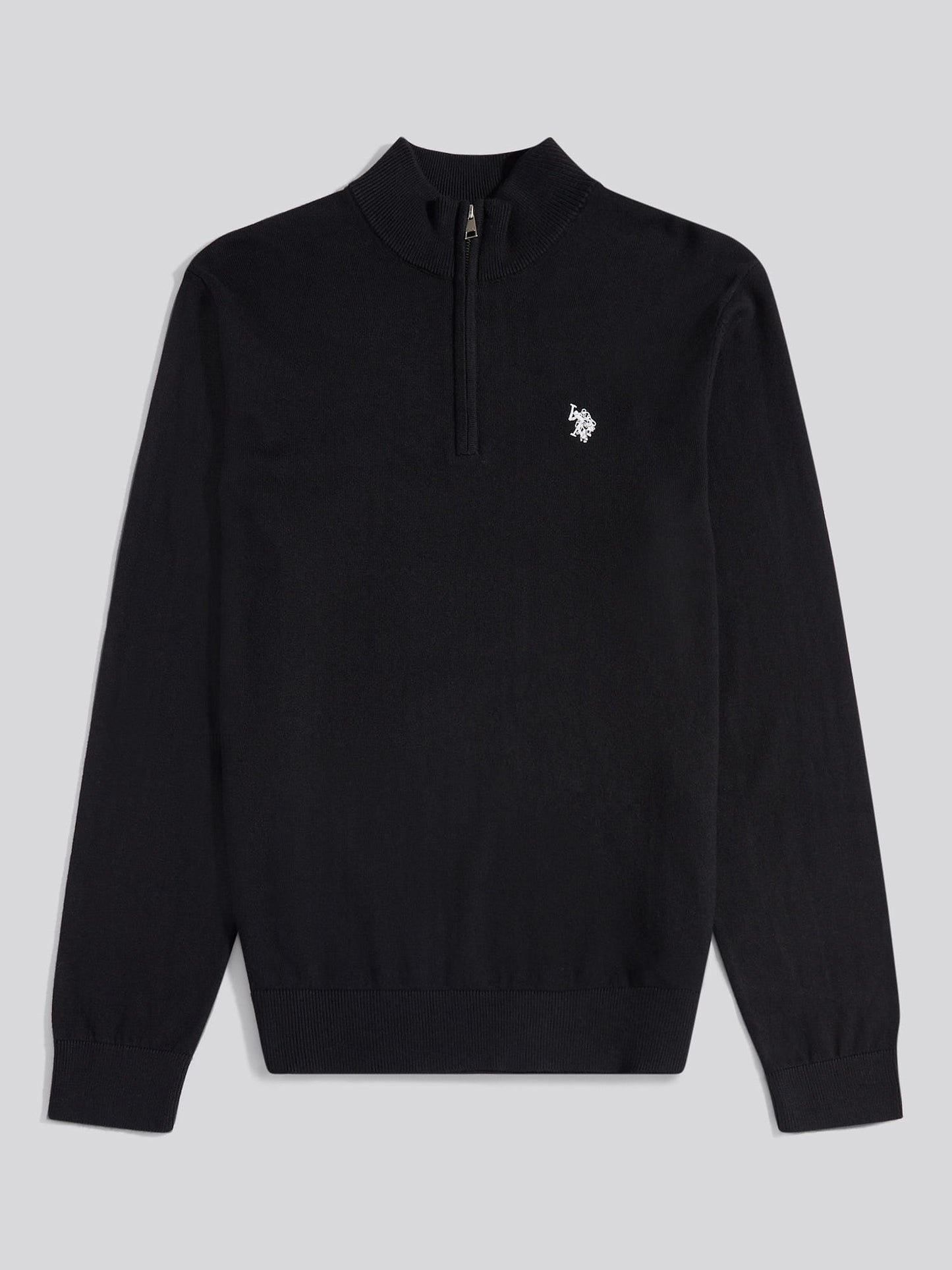Mens Cotton Funnel Neck 1/4 Zip Knit in Black Bright White DHM