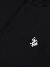 Mens Cotton Funnel Neck 1/4 Zip Knit in Black Bright White DHM