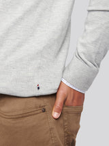 Mens Cotton Funnel Neck 1/4 Zip Knit in Mid Grey Marl