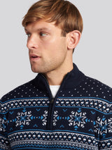 Mens Quarter Zip Fair Isle Sweatshirt in Navy Blue