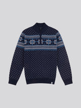 Mens Quarter Zip Fair Isle Sweatshirt in Navy Blue