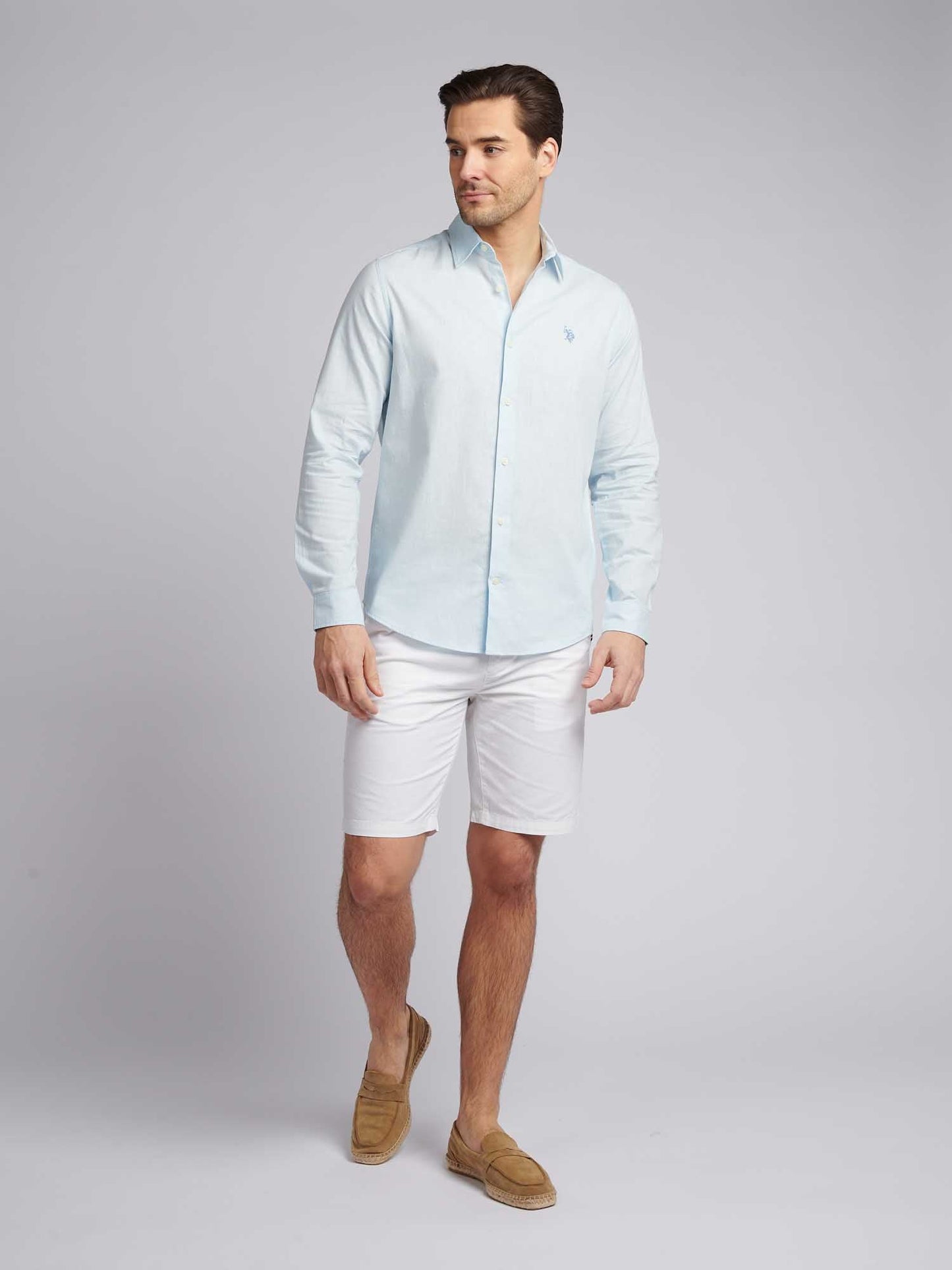 Mens Linen Blend Shirt Ice Water
