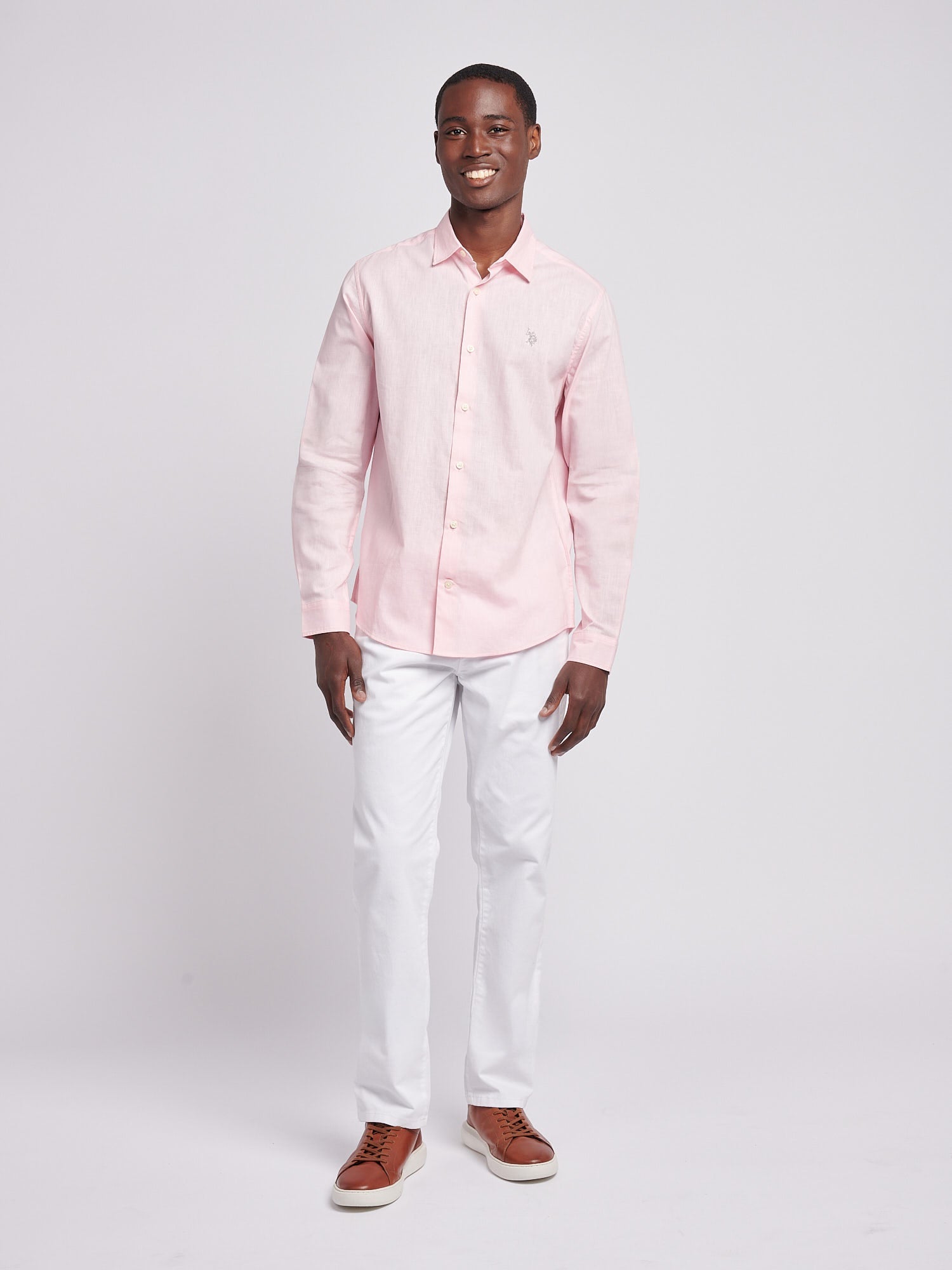 Mens Linen Blend Shirt Pink a Boo