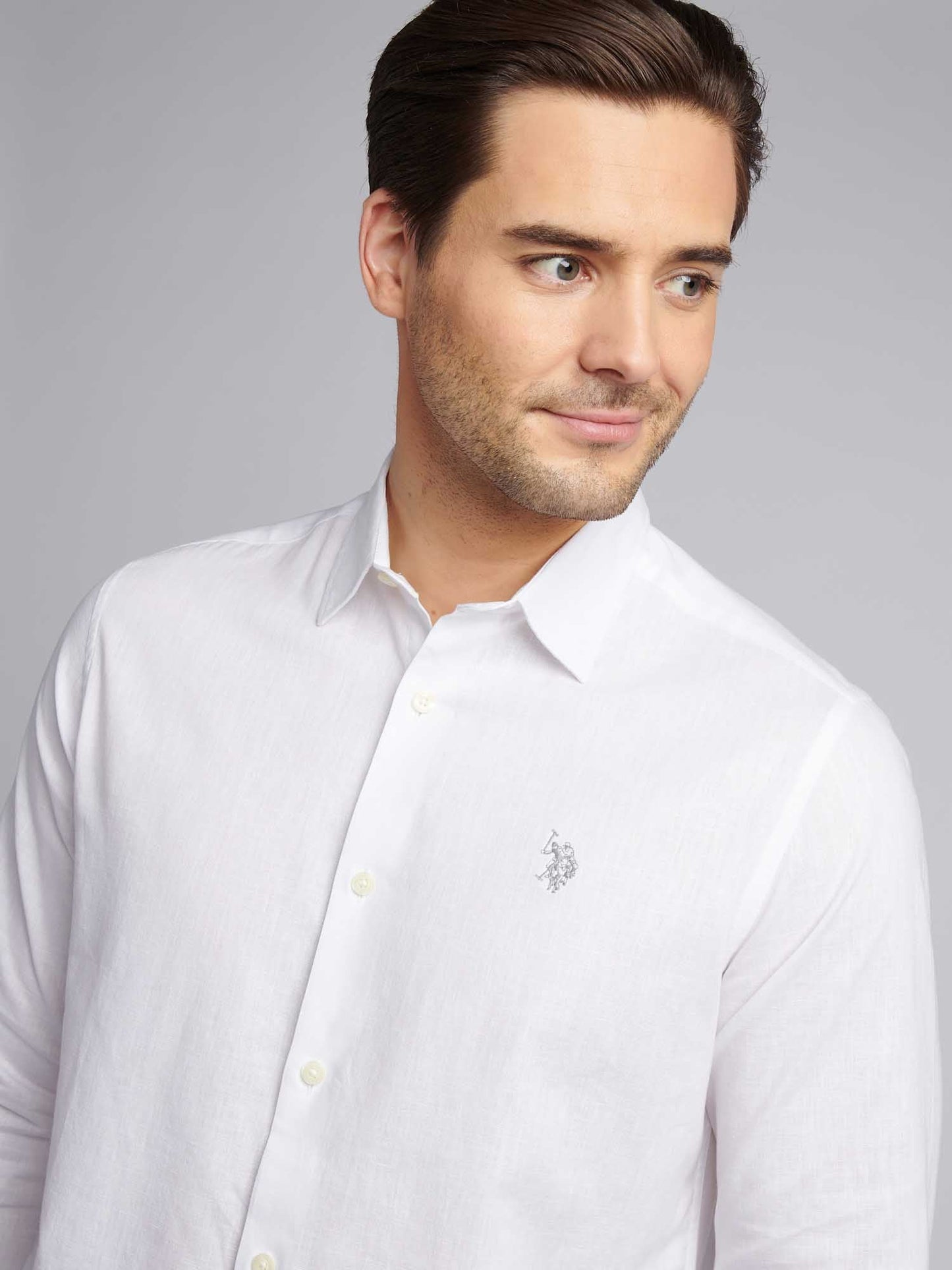 Mens Linen Blend Shirt Bright White / Harbour Mist