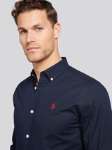 Mens Stretch Cotton Poplin Shirt Dark Sapphire Navy / Haute Red DHM