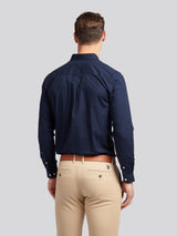 Mens Stretch Cotton Poplin Shirt Dark Sapphire Navy / Haute Red DHM