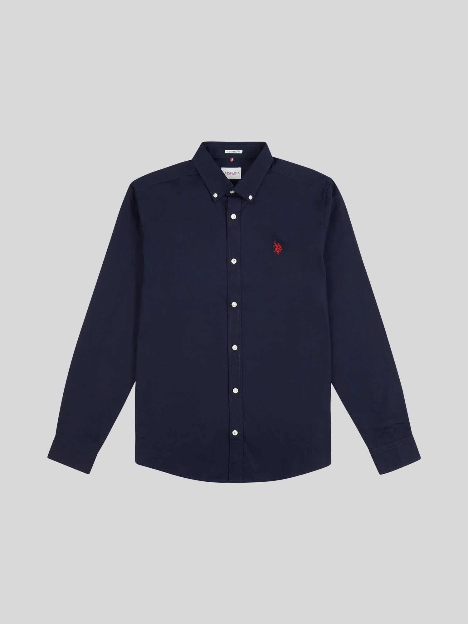 Mens Stretch Cotton Poplin Shirt Dark Sapphire Navy / Haute Red DHM