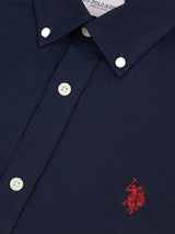Mens Stretch Cotton Poplin Shirt Dark Sapphire Navy / Haute Red DHM