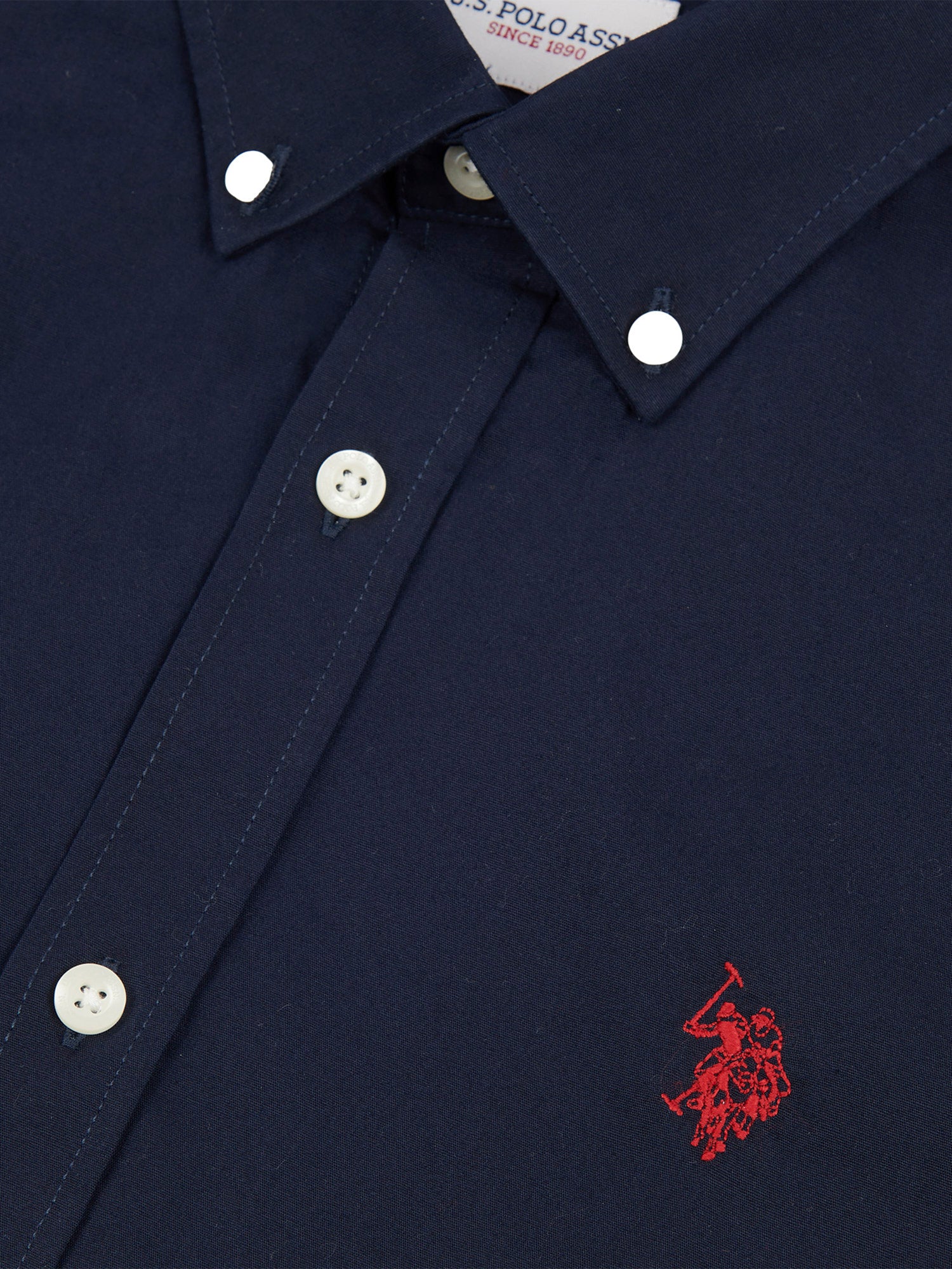 Mens Stretch Cotton Poplin Shirt Dark Sapphire Navy / Haute Red DHM
