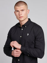 Mens Stretch Cotton Poplin Shirt Black Bright White DHM
