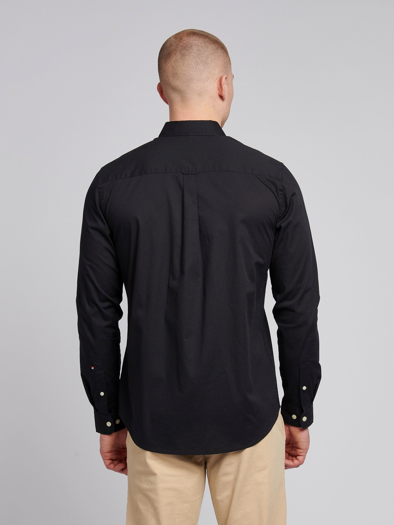 Mens Stretch Cotton Poplin Shirt Black Bright White DHM