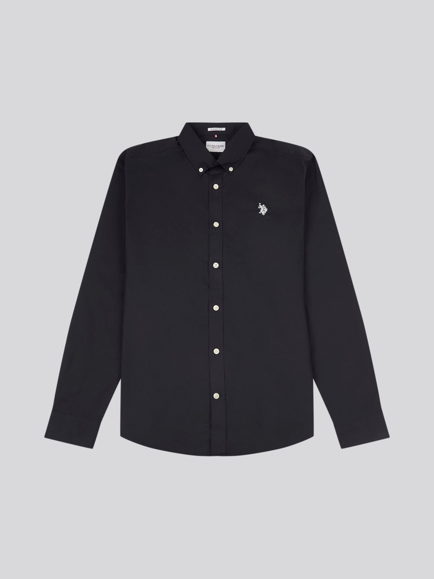 Mens Stretch Cotton Poplin Shirt Black Bright White DHM