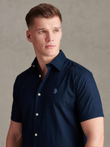 Mens Linen Blend Short Sleeve Shirt Dark Sapphire Navy / Moonlight Blue DHM