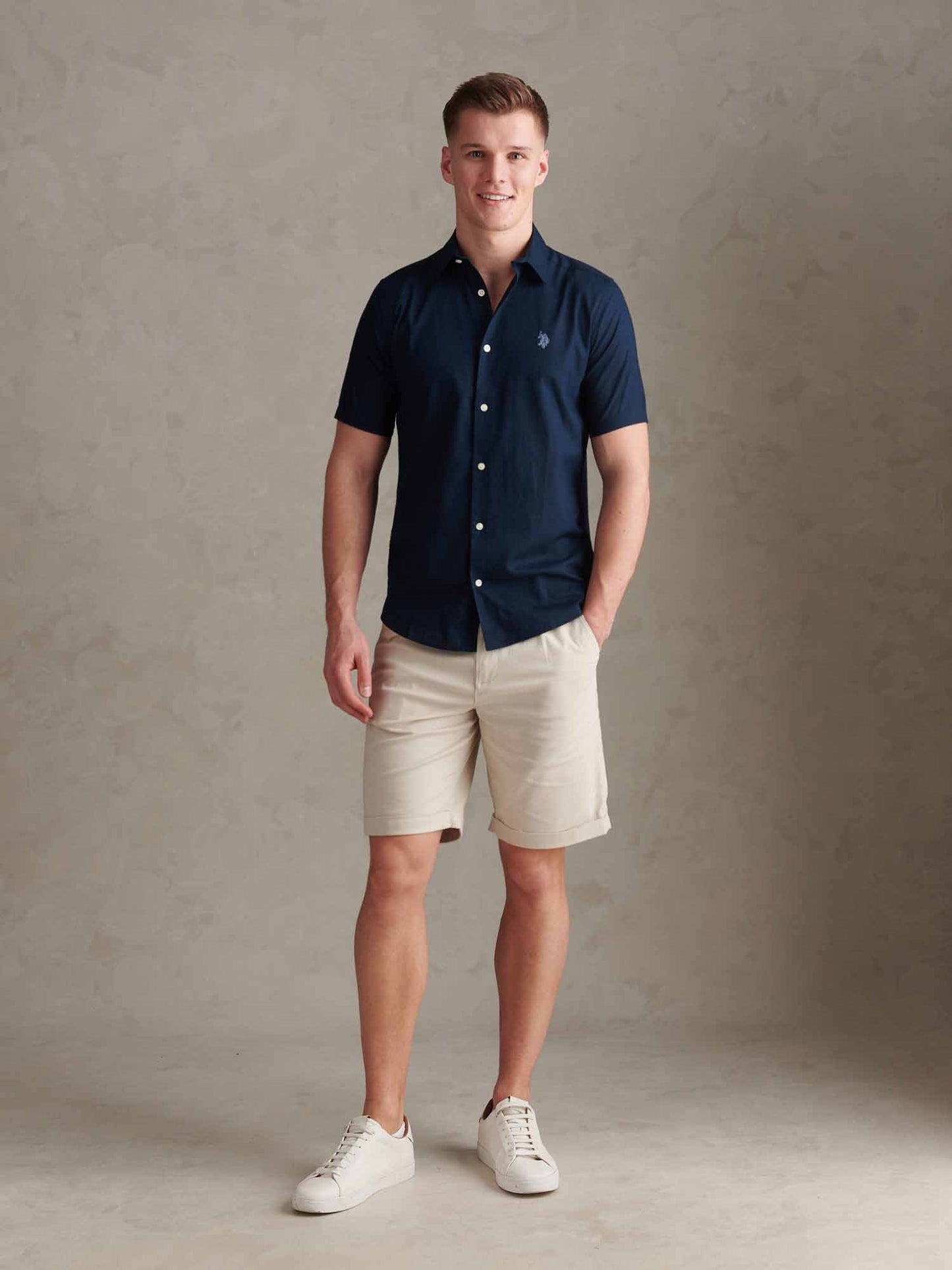 Mens Linen Blend Short Sleeve Shirt Dark Sapphire Navy / Moonlight Blue DHM
