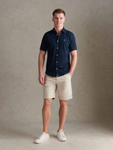 Mens Linen Blend Short Sleeve Shirt Dark Sapphire Navy / Moonlight Blue DHM