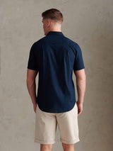 Mens Linen Blend Short Sleeve Shirt Dark Sapphire Navy / Moonlight Blue DHM