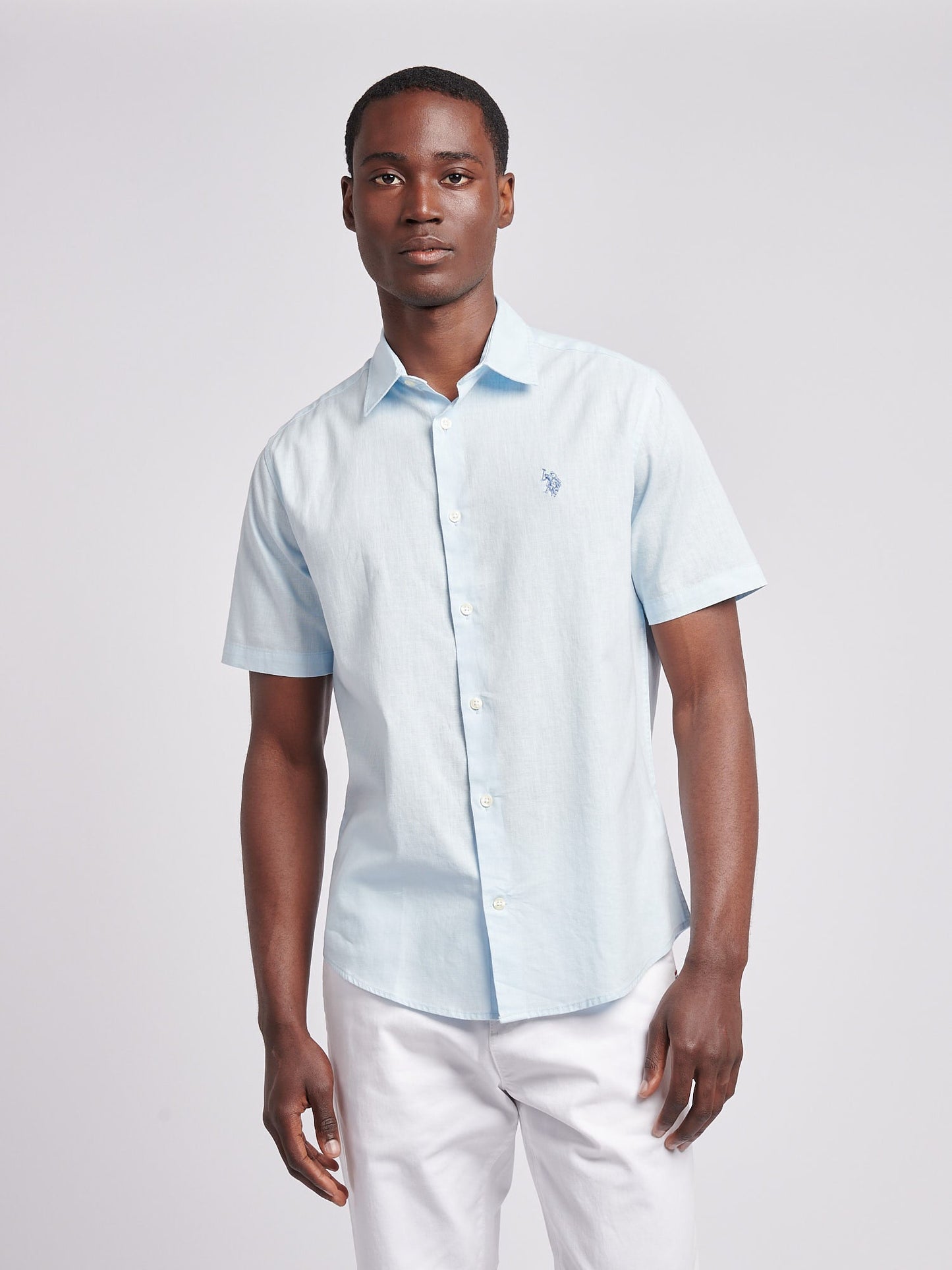 Mens Linen Blend Short Sleeve Shirt Ice Water