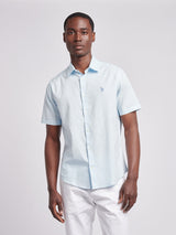 Mens Linen Blend Short Sleeve Shirt Ice Water