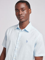 Mens Linen Blend Short Sleeve Shirt Ice Water