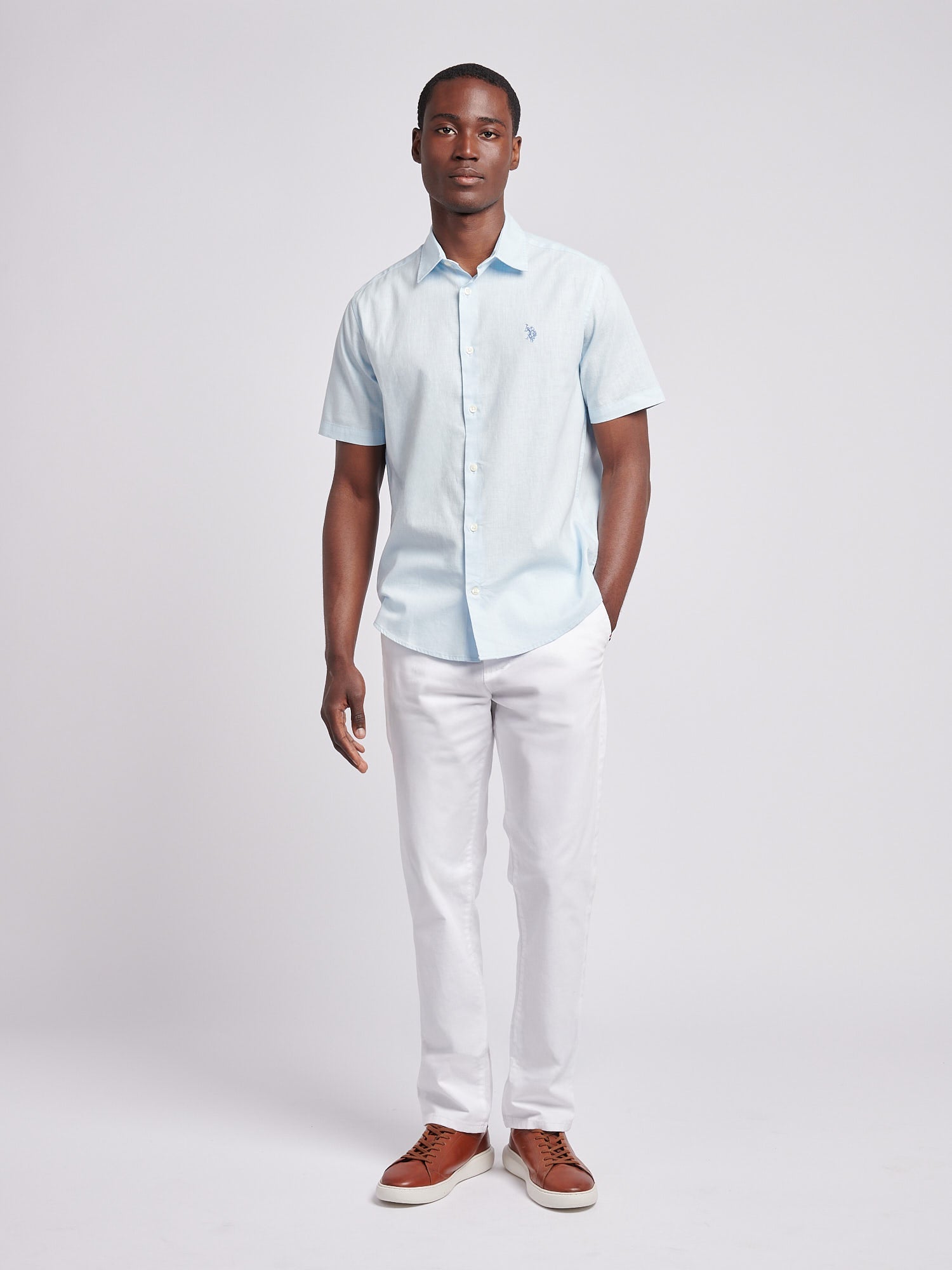 Mens Linen Blend Short Sleeve Shirt Ice Water