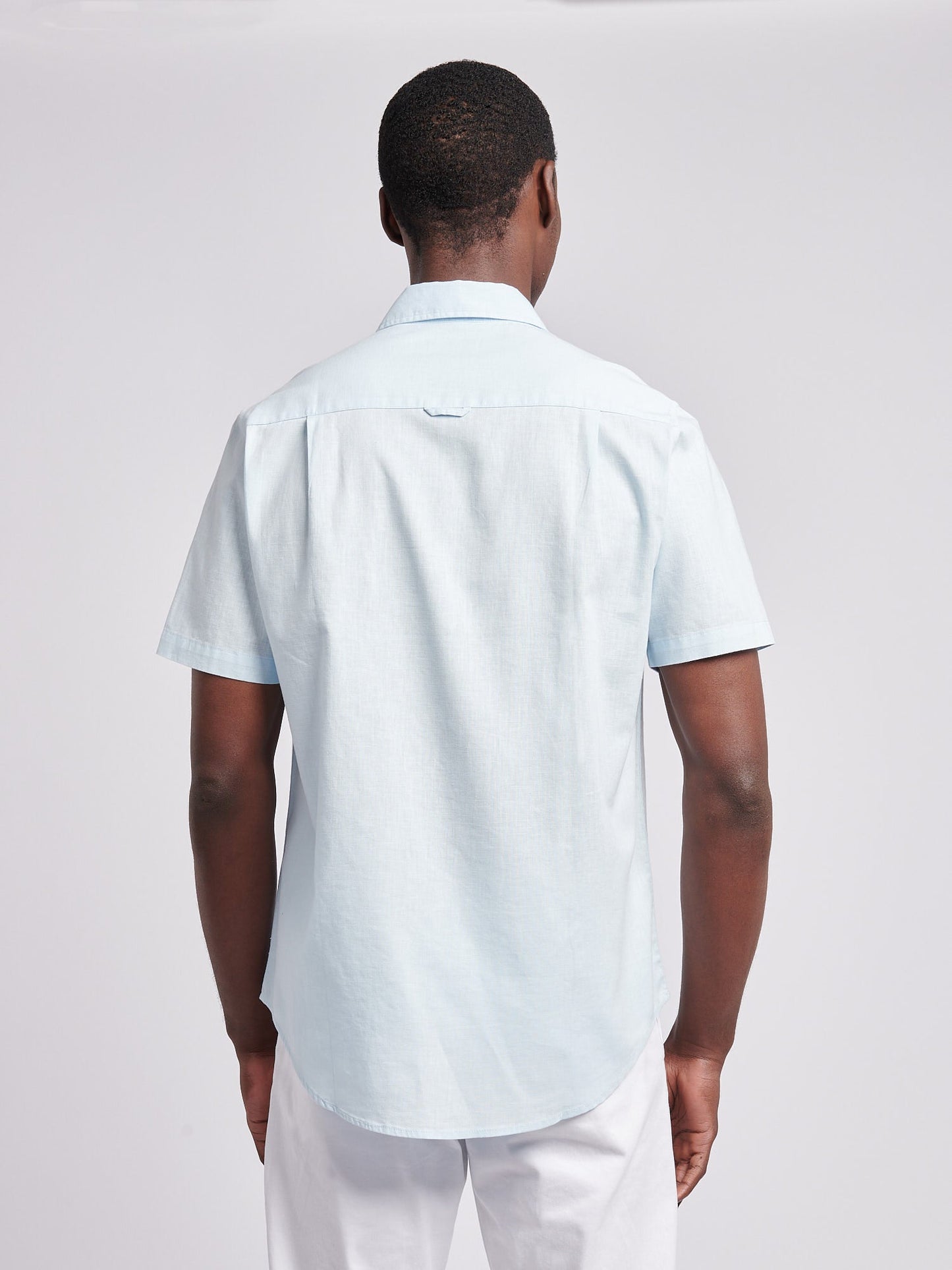 Mens Linen Blend Short Sleeve Shirt Ice Water