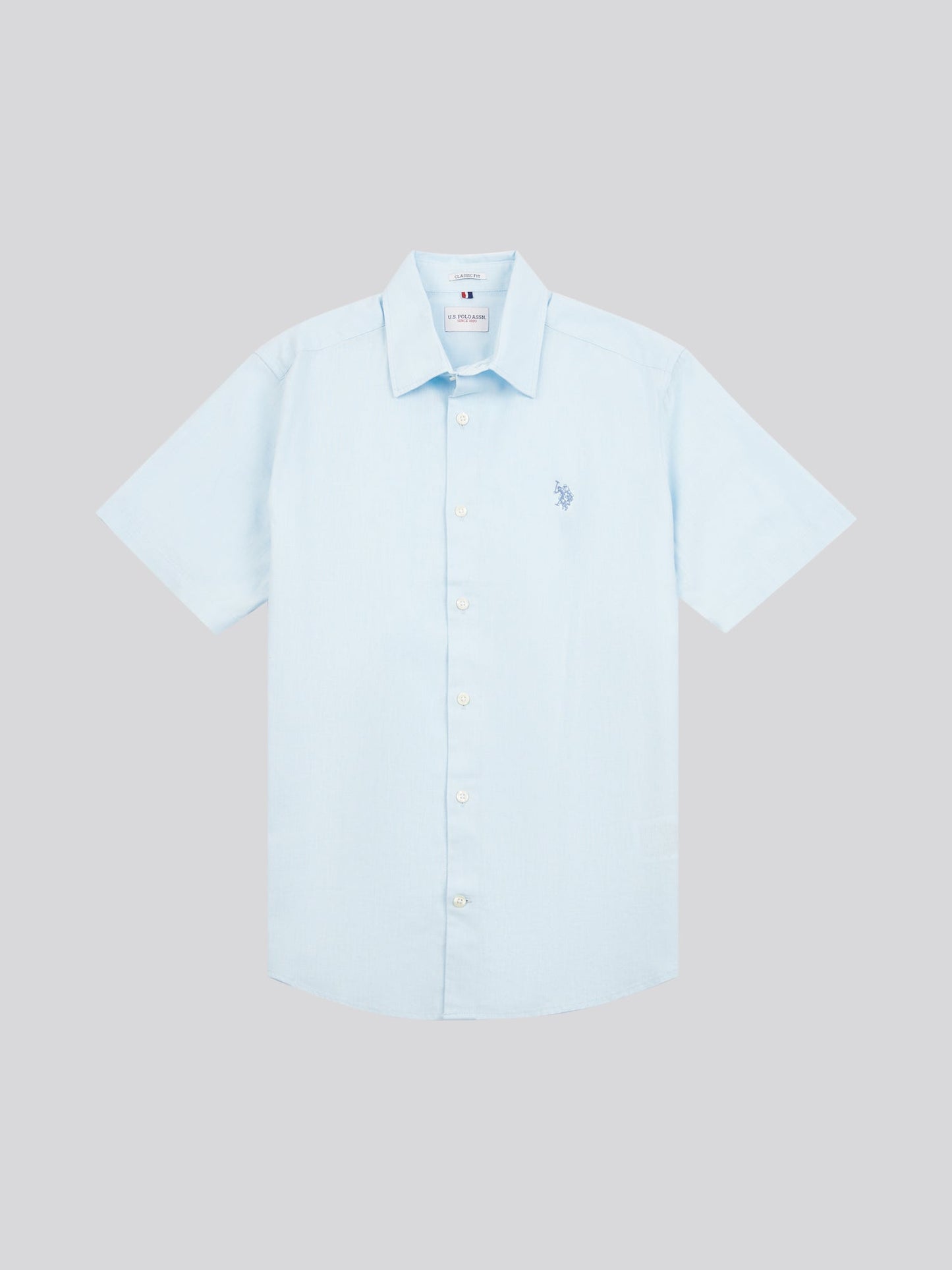 Mens Linen Blend Short Sleeve Shirt Ice Water
