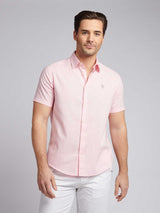 Mens Linen Blend Short Sleeve Shirt Pink a Boo