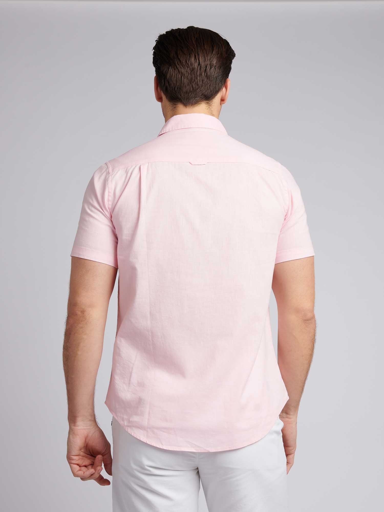 Mens Linen Blend Short Sleeve Shirt Pink a Boo