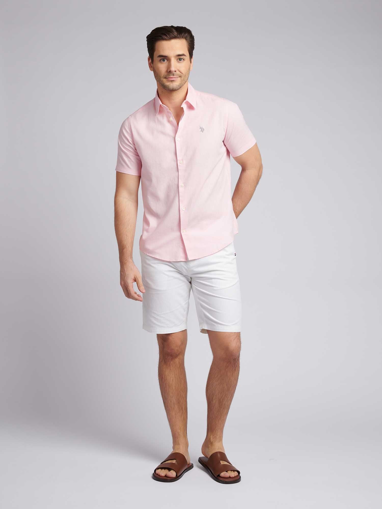 Mens Linen Blend Short Sleeve Shirt Pink a Boo
