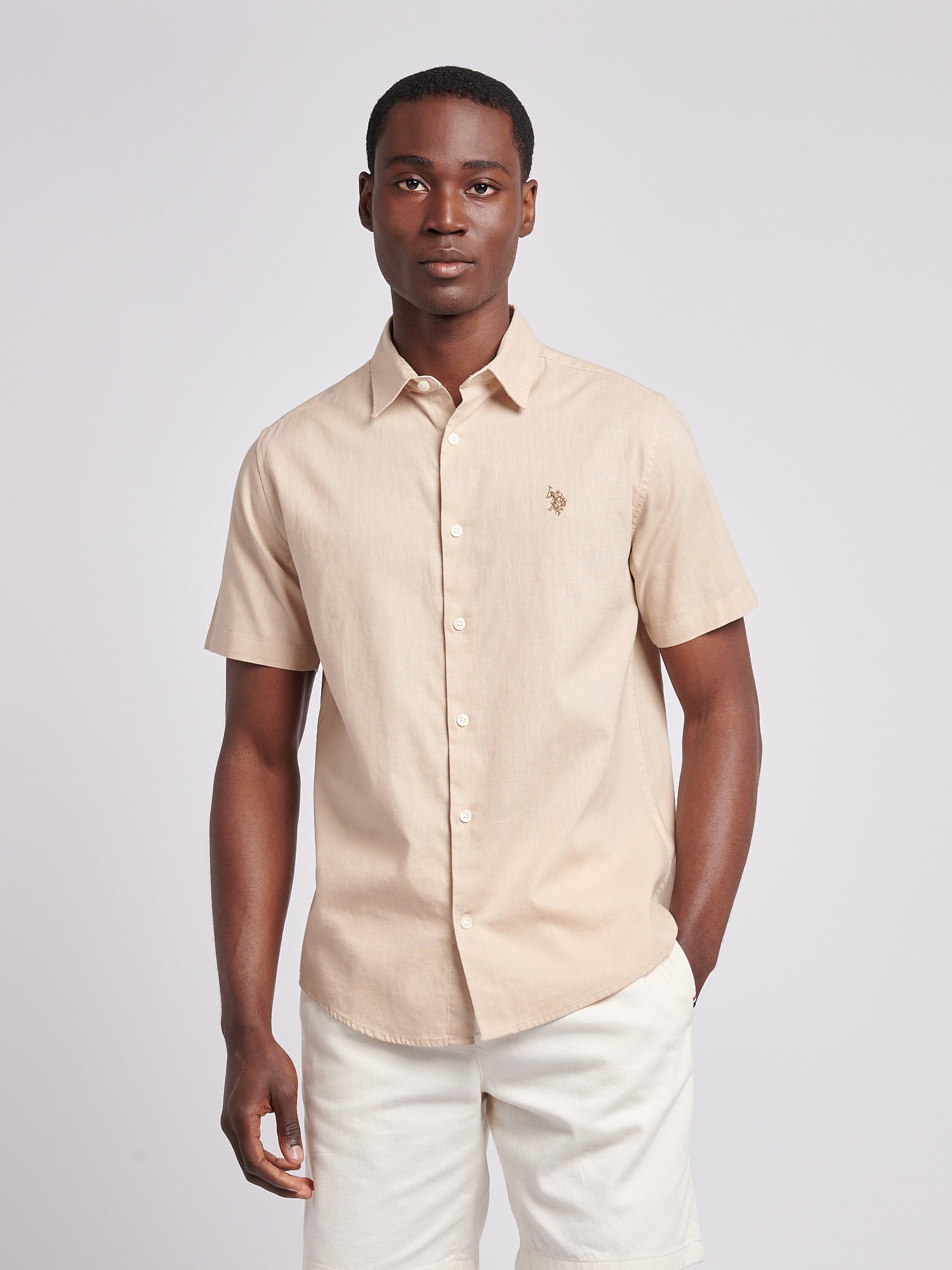 Mens Linen Blend Short Sleeve Shirt Doeskin