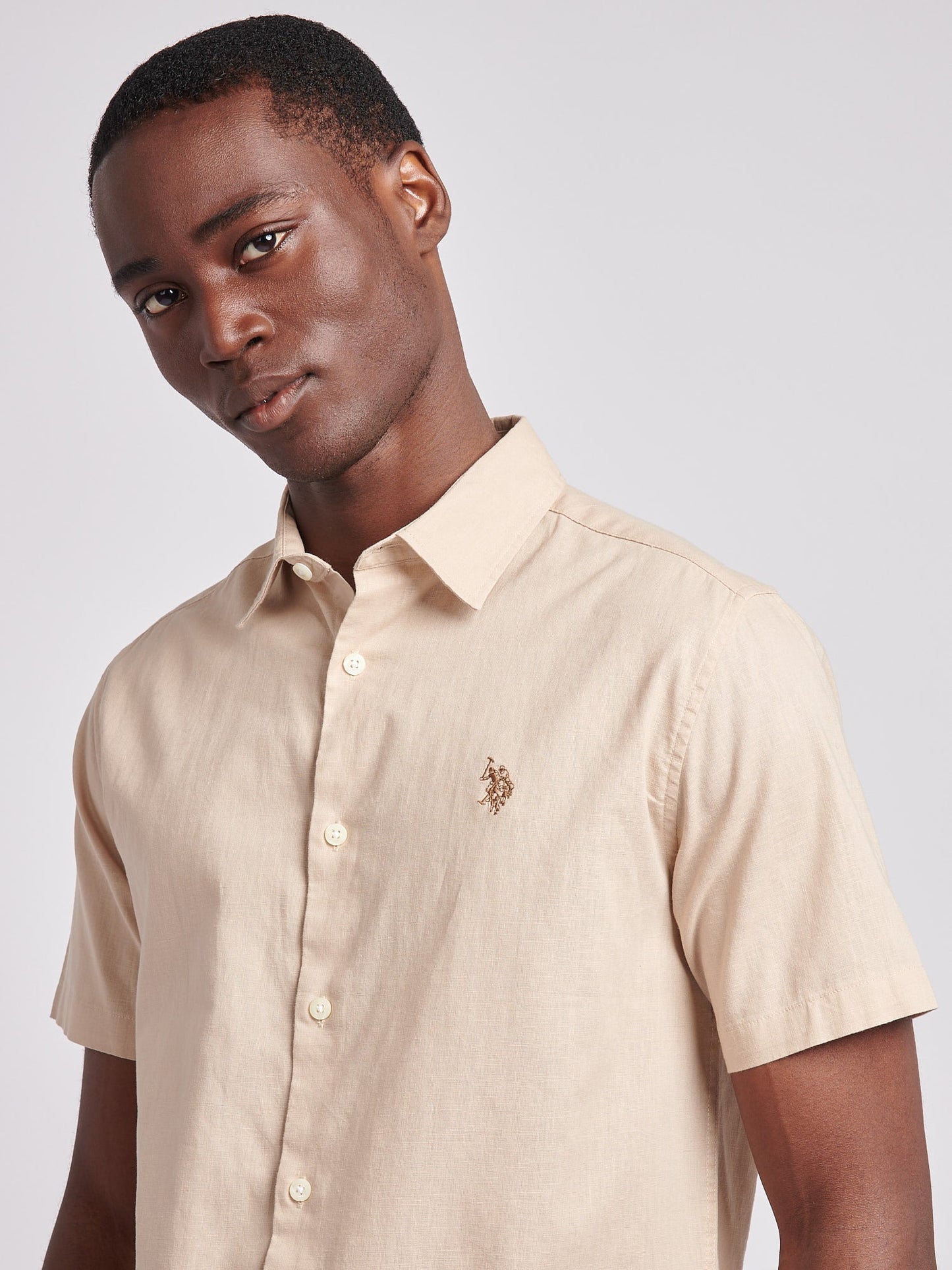 Mens Linen Blend Short Sleeve Shirt Doeskin