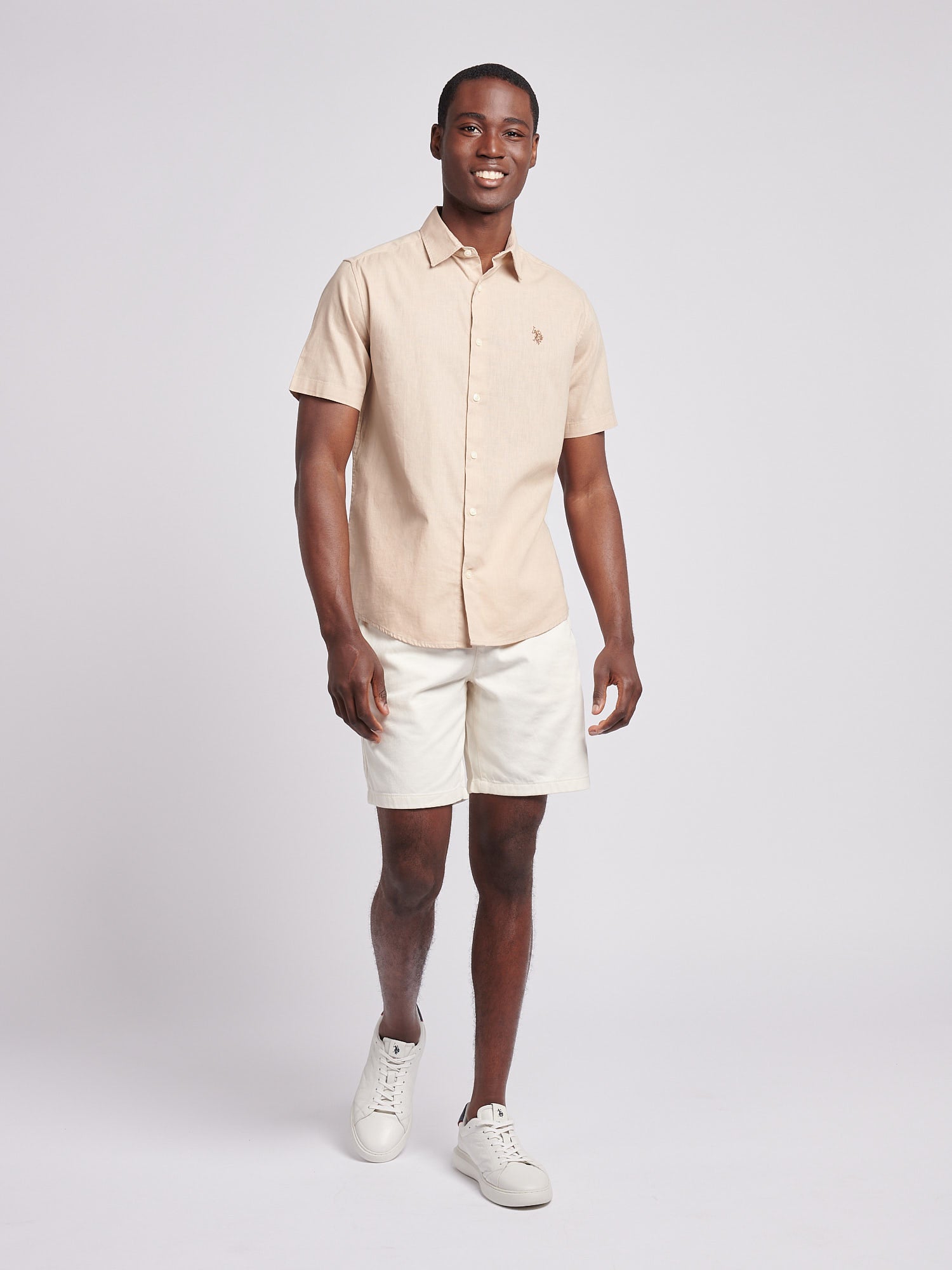 Mens Linen Blend Short Sleeve Shirt Doeskin