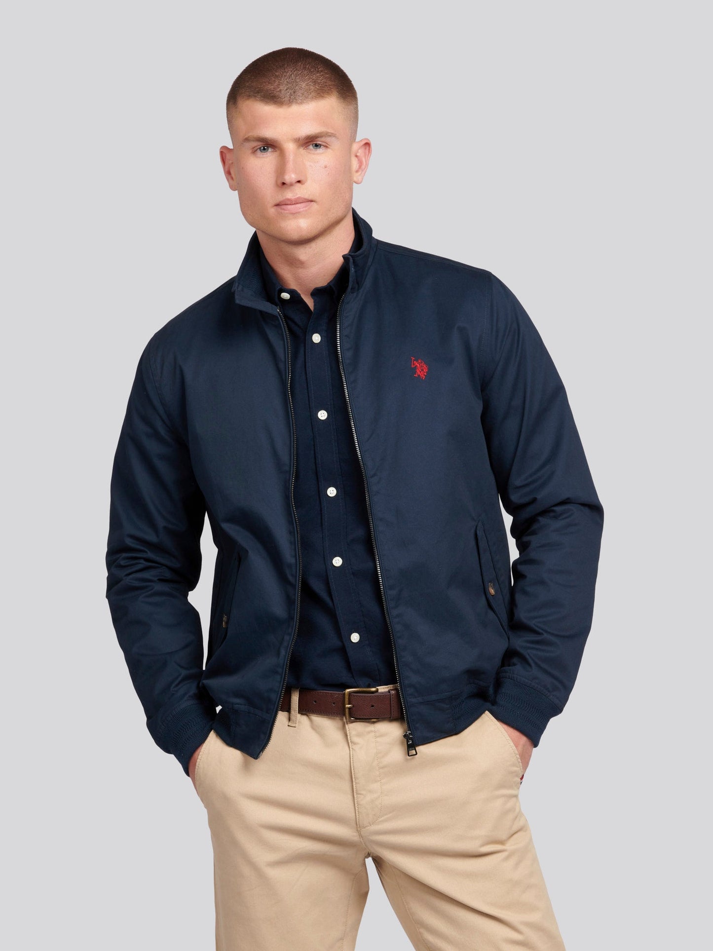 Mens Cotton Twill Harrington Jacket Dark Sapphire Navy / Haute Red DHM