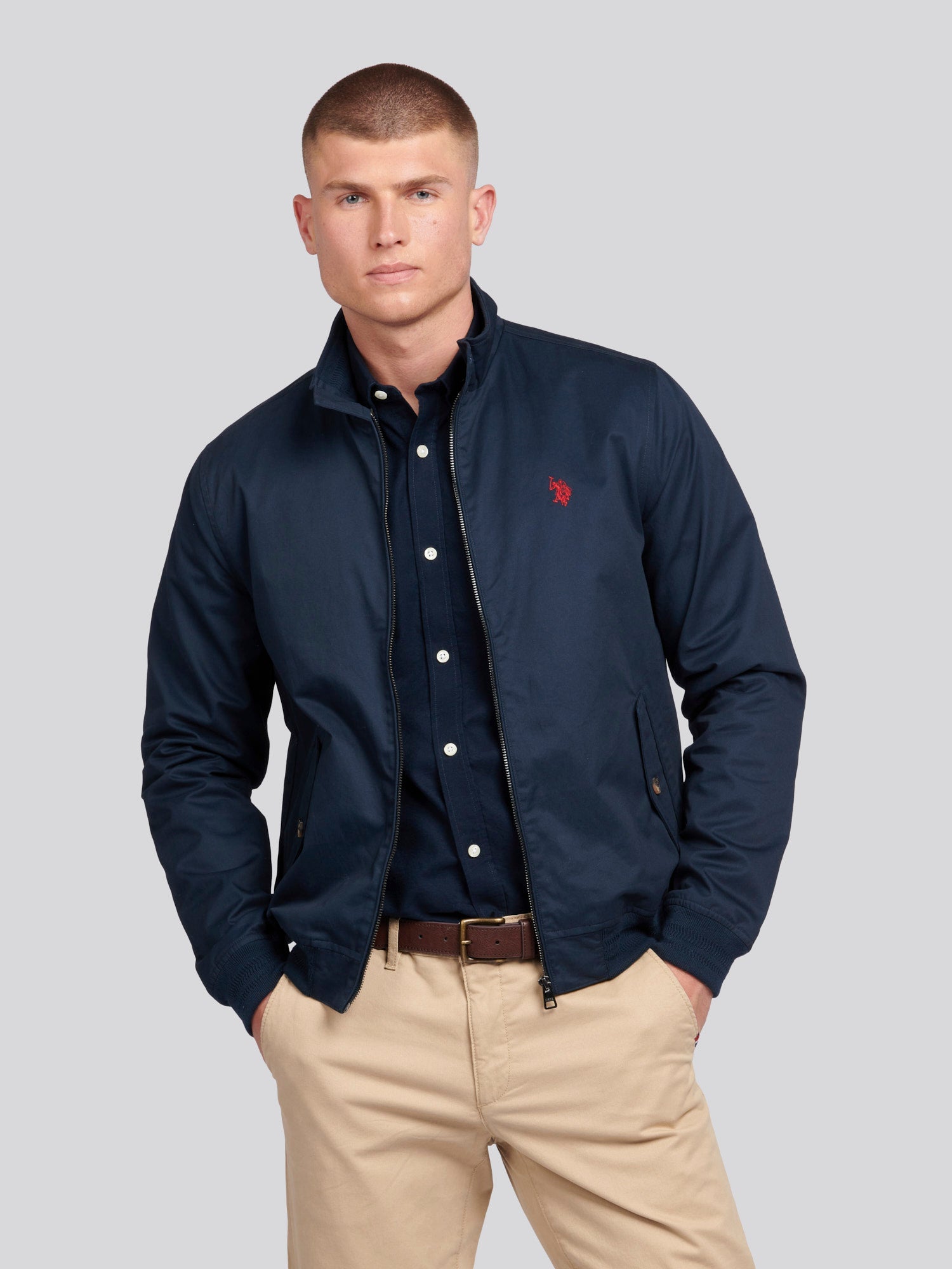 Mens Cotton Twill Harrington Jacket Dark Sapphire Navy / Haute Red DHM