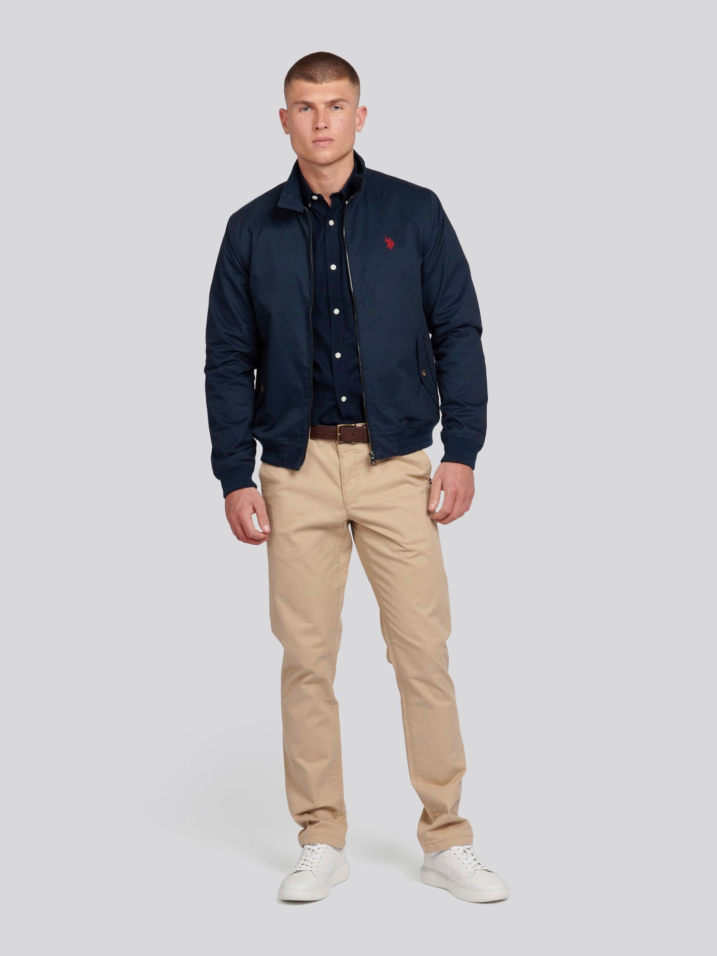 Mens Cotton Twill Harrington Jacket Dark Sapphire Navy / Haute Red DHM