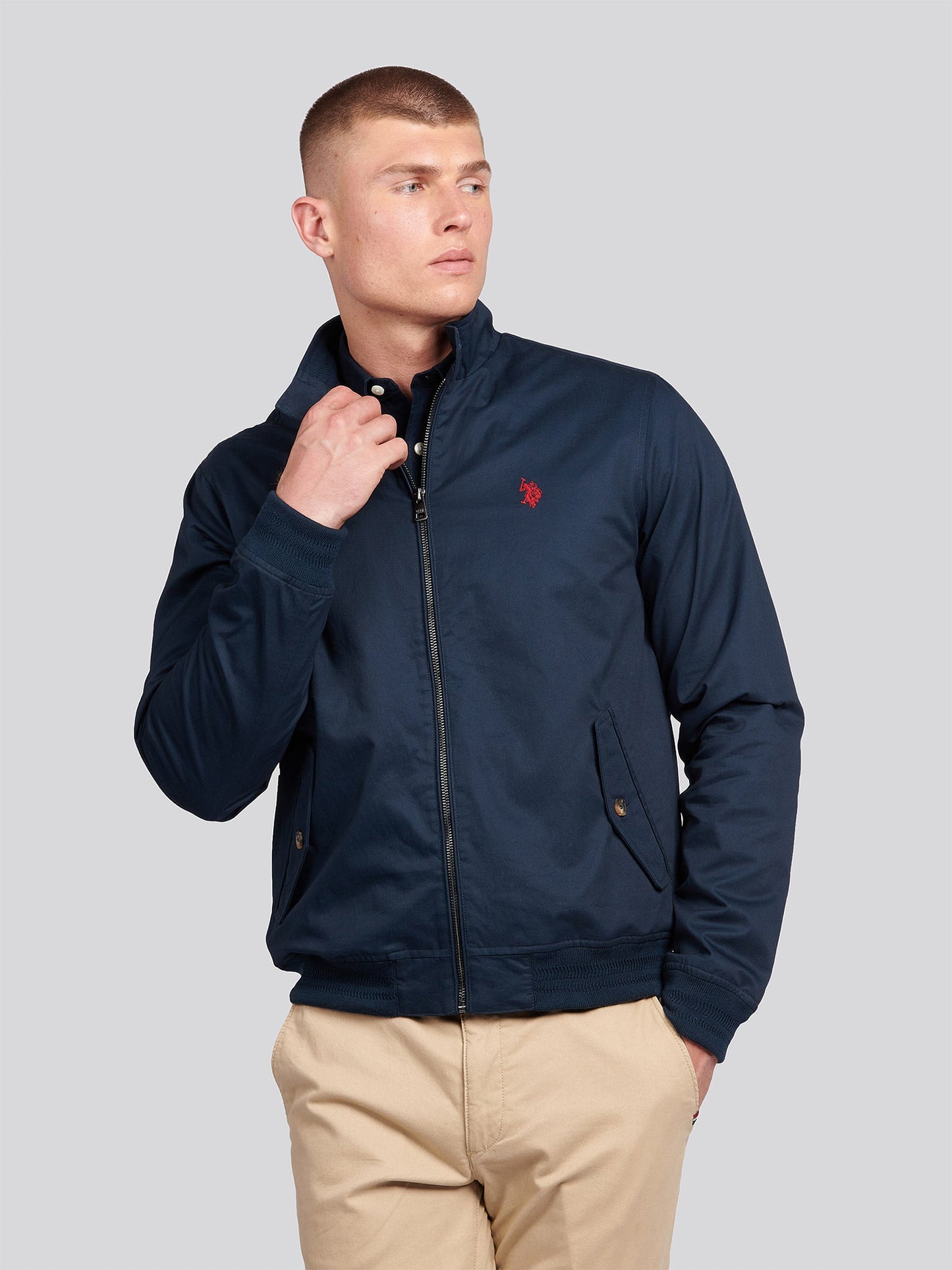 Mens Cotton Twill Harrington Jacket Dark Sapphire Navy / Haute Red DHM
