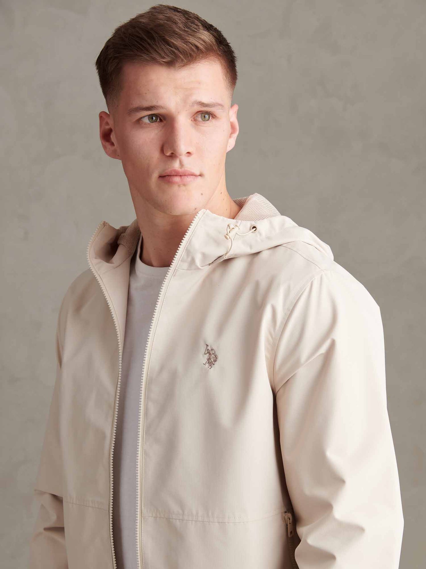 Mens Hooded Windbreaker Beige