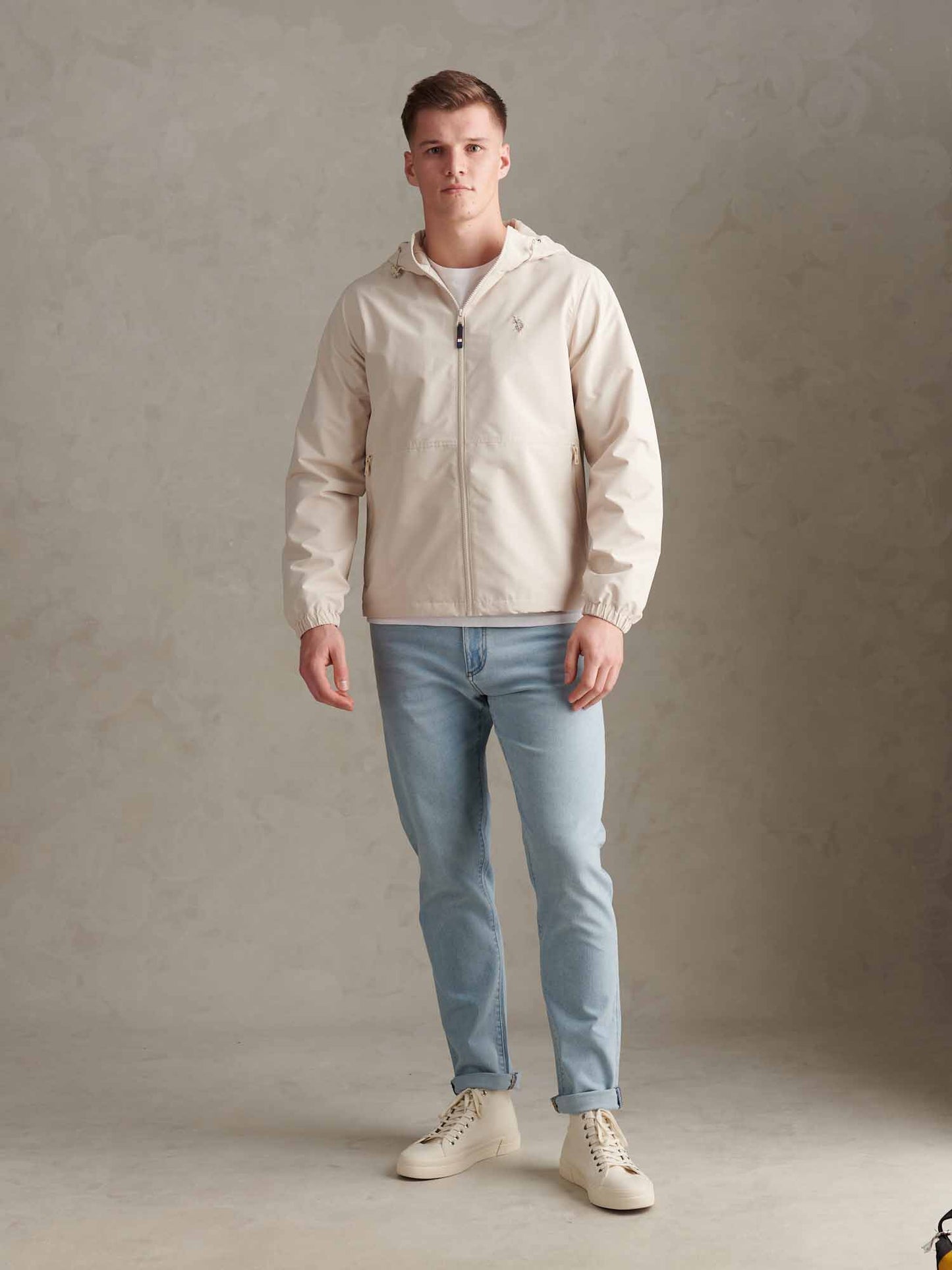 Mens Hooded Windbreaker Beige