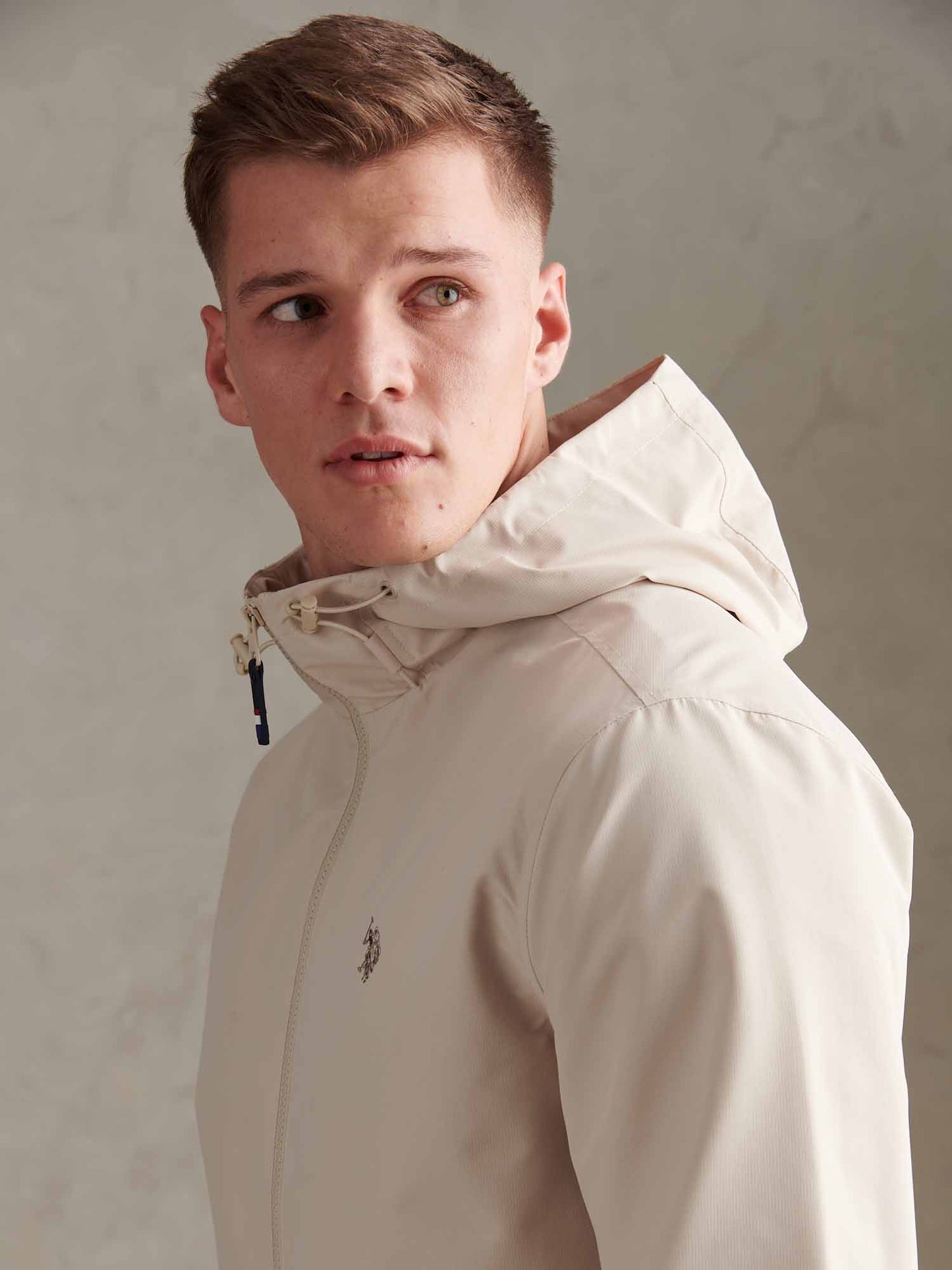 Mens Hooded Windbreaker Beige