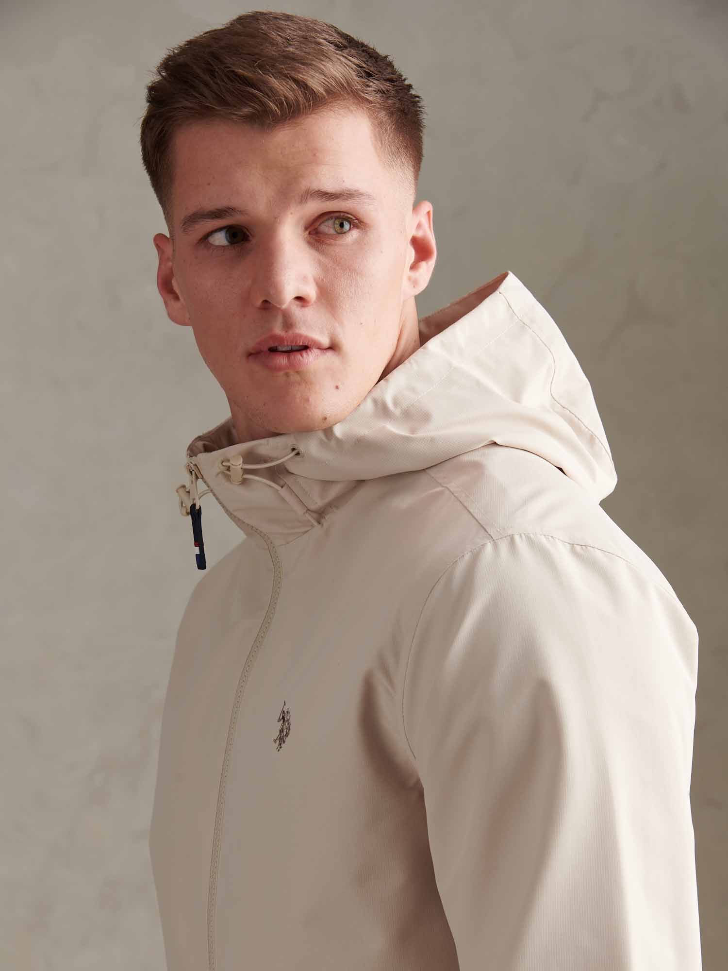 Mens Hooded Windbreaker Beige