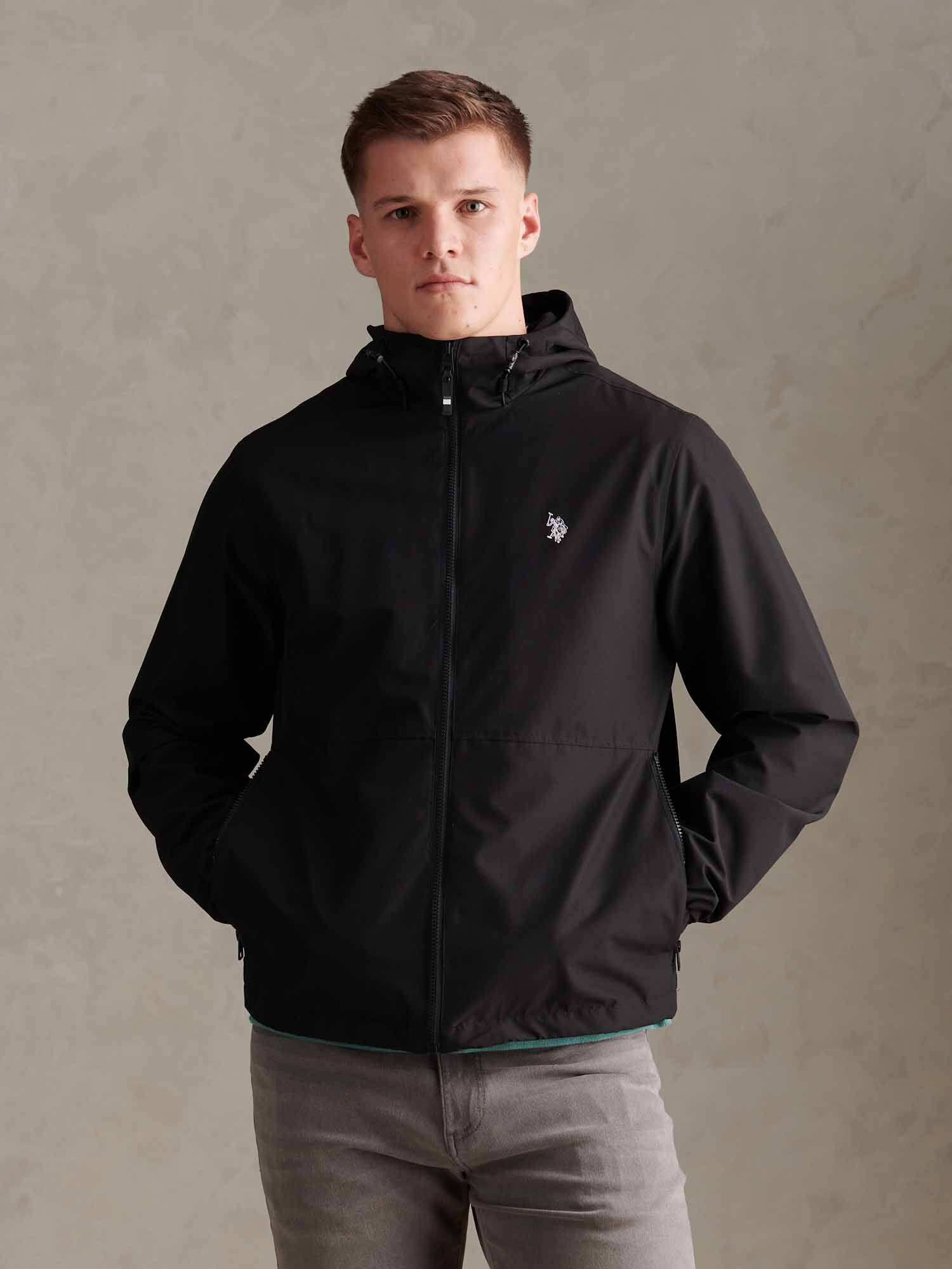 Mens Hooded Windbreaker Black Bright White DHM