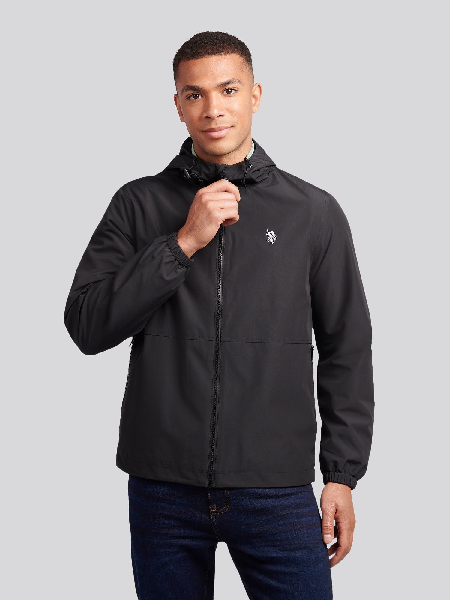 Mens Hooded Windbreaker Black Bright White DHM