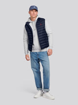 Mens Bound Quilted Gilet Dark Sapphire Navy / Haute Red DHM