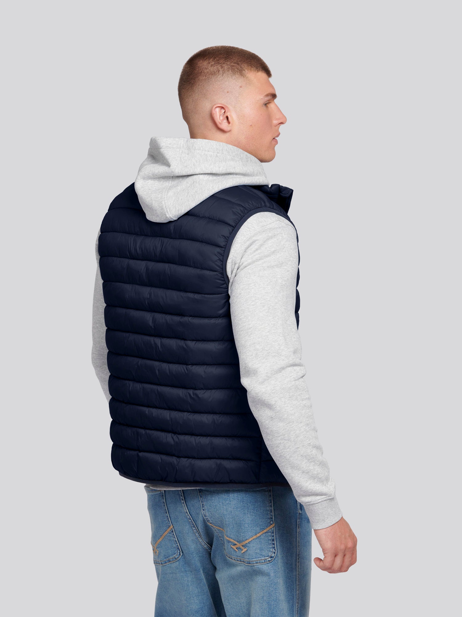 Mens Bound Quilted Gilet Dark Sapphire Navy / Haute Red DHM