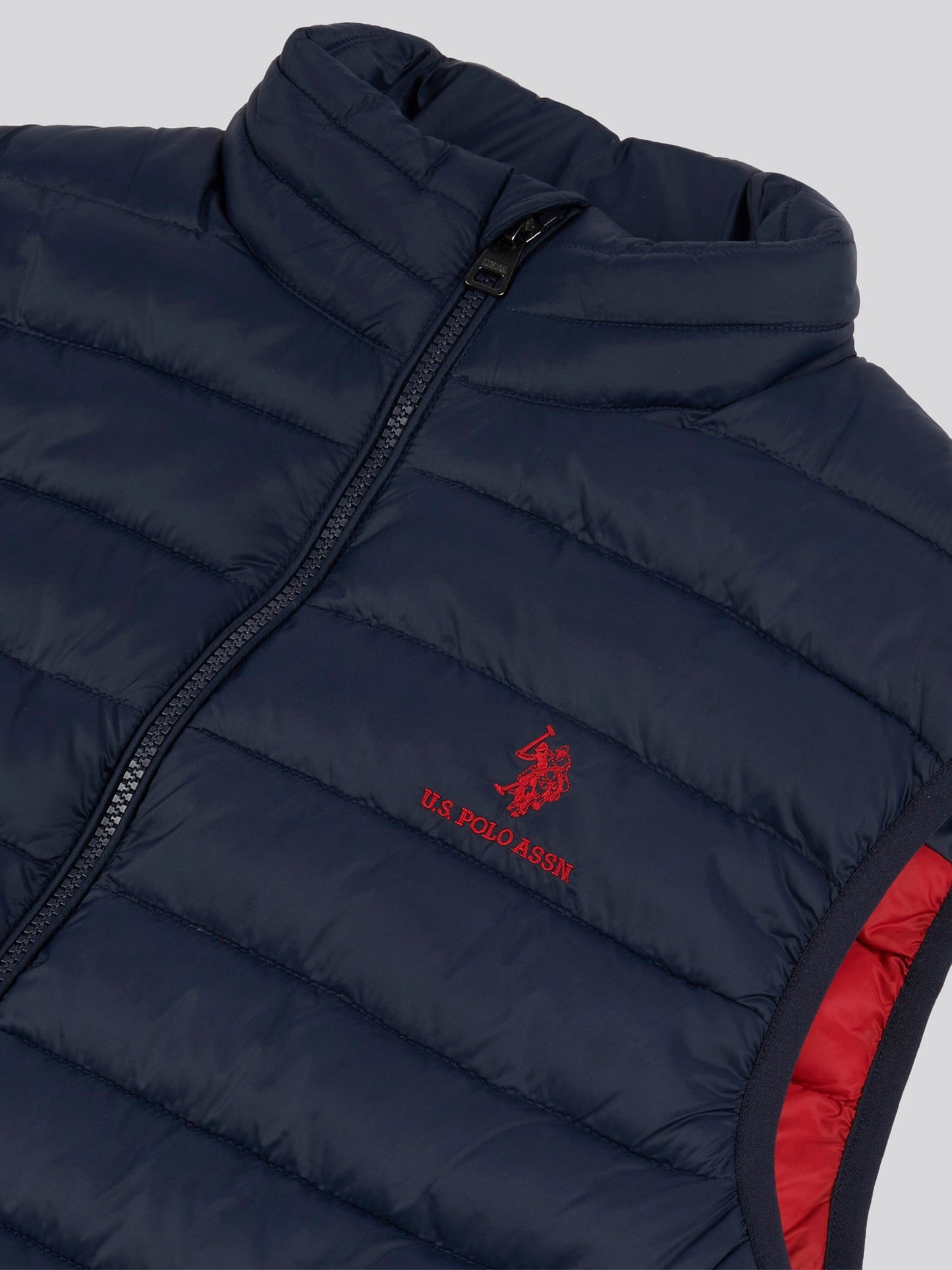 Mens Bound Quilted Gilet Dark Sapphire Navy / Haute Red DHM