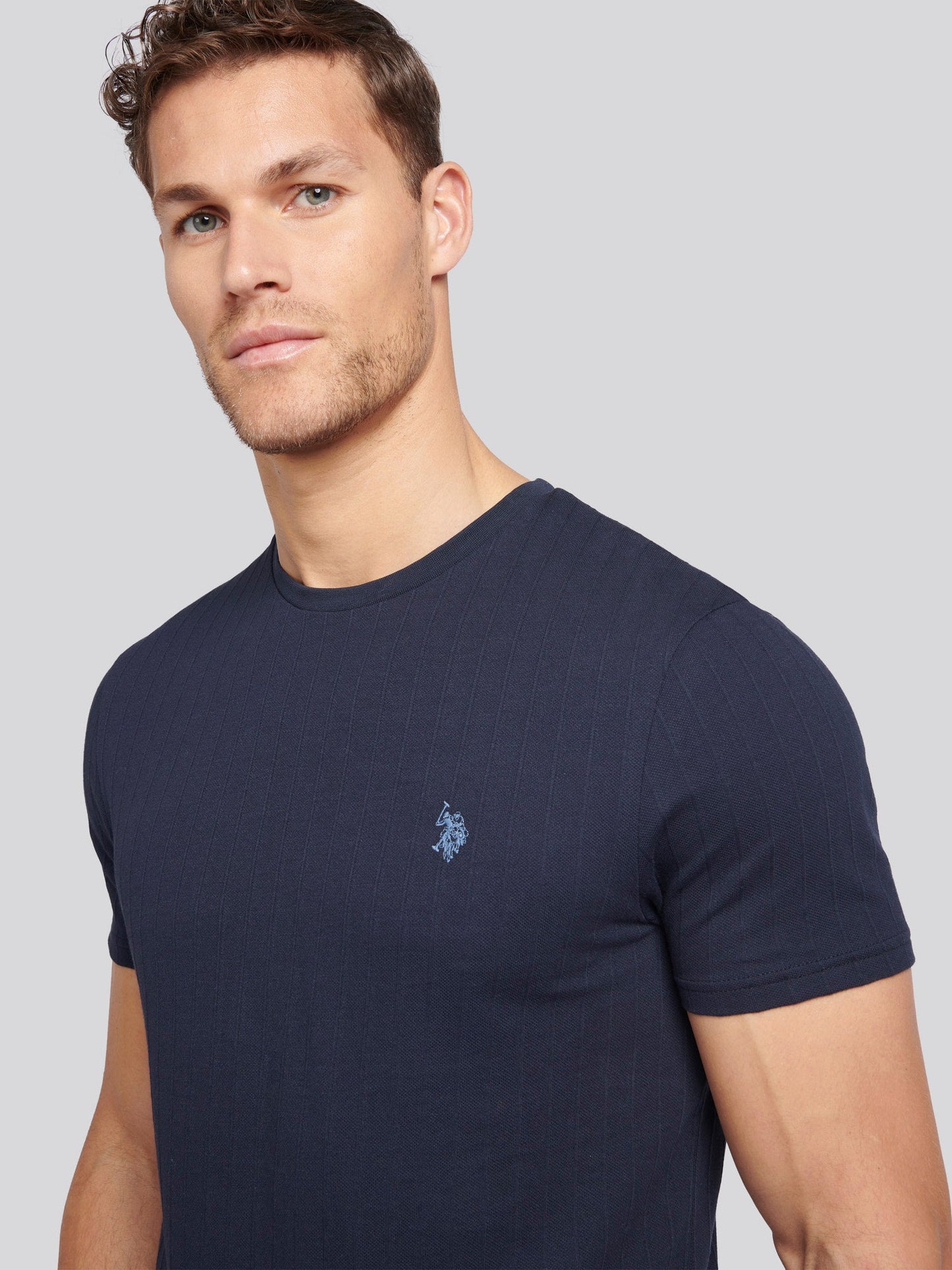 Mens Vertical Texture T-Shirt in Dark Sapphire Navy