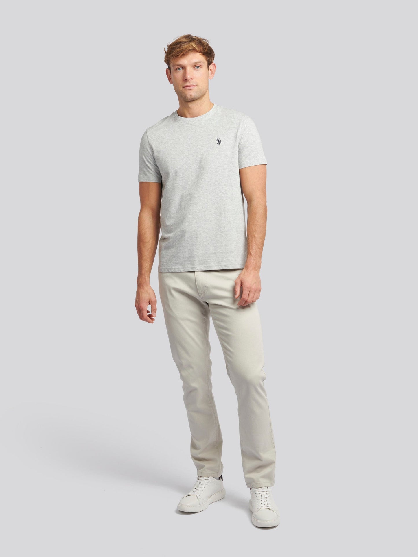 Mens Double Horsemen T-Shirt Mid Grey Marl