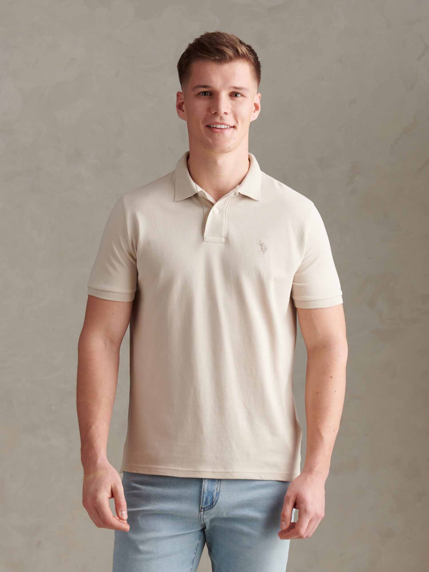Mens Double Horsemen Polo Shirt Beige