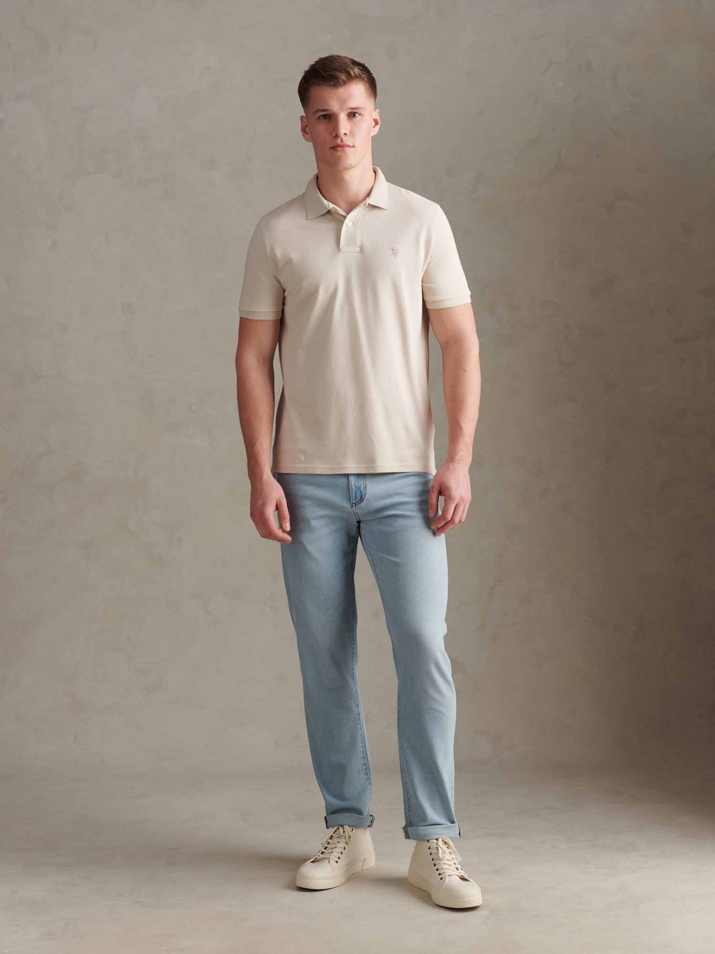 Mens Double Horsemen Polo Shirt Beige