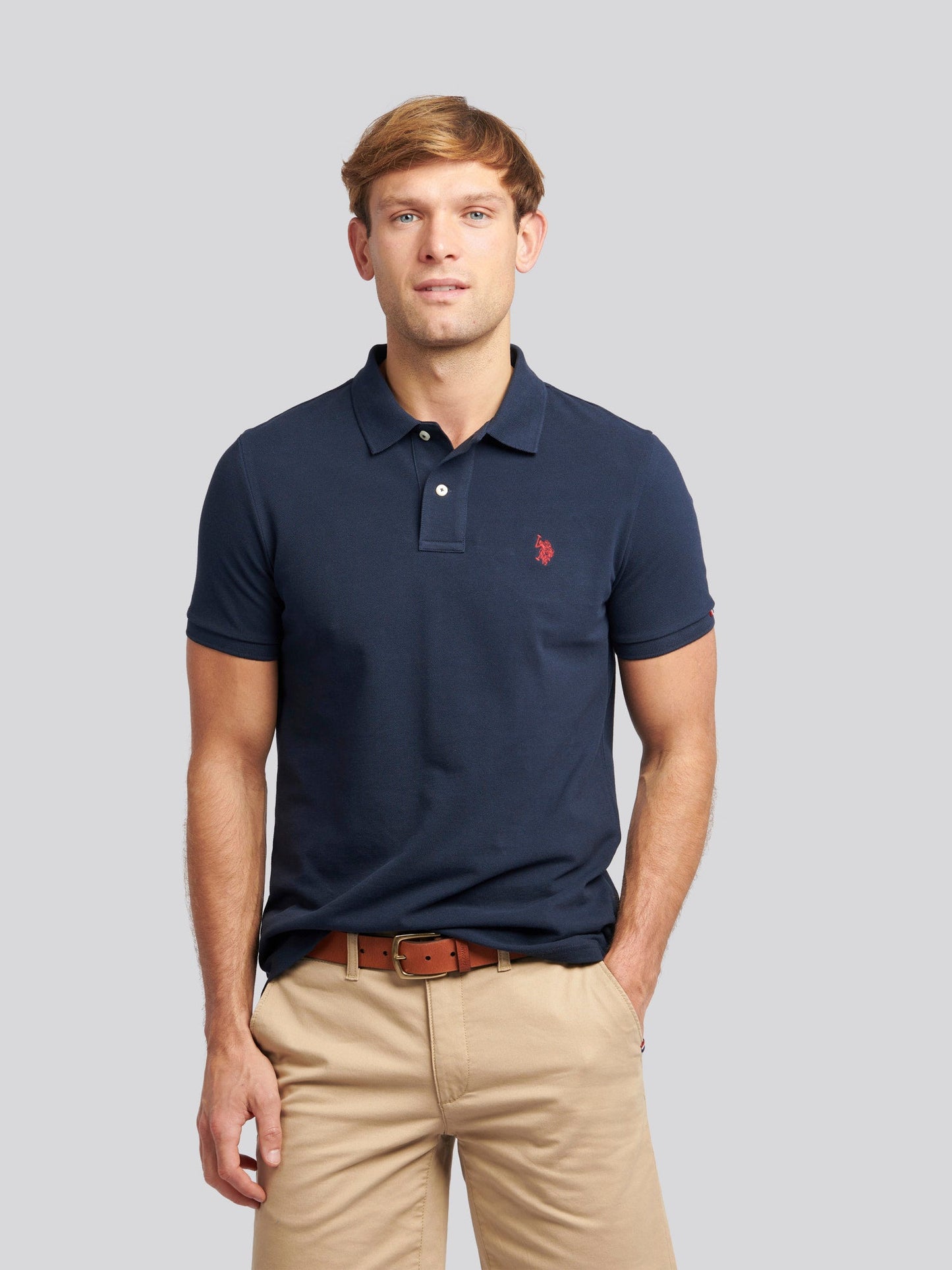 Mens Double Horsemen Polo Shirt Dark Sapphire Navy / Haute Red DHM
